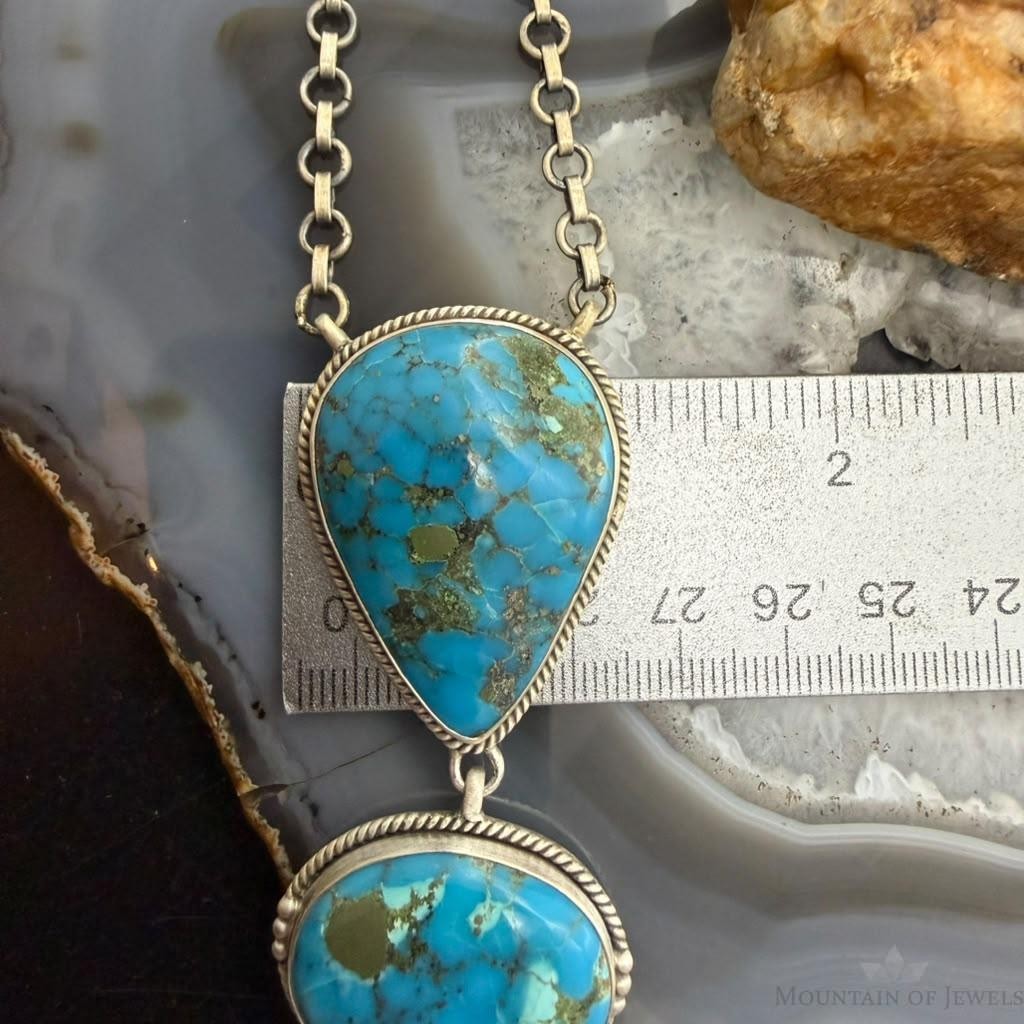 Sterling Silver Southwestern Style Kingman Turquoise Lariat Necklace For Women