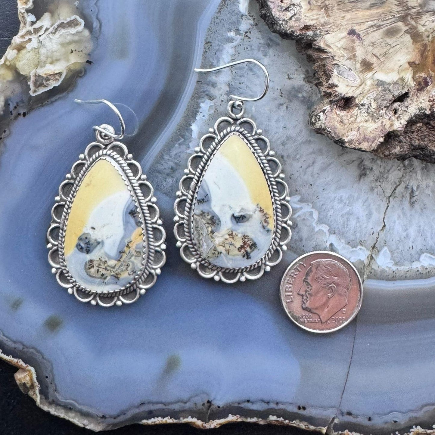 Sterling Silver Southwestern Style Teardrop Maligano Jasper Dangle Earrings For Women #2