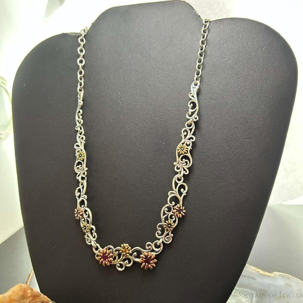 Carolyn Pollack Sterling Silver/Bronze/Brass Ruby & Citrine Necklace For Women
