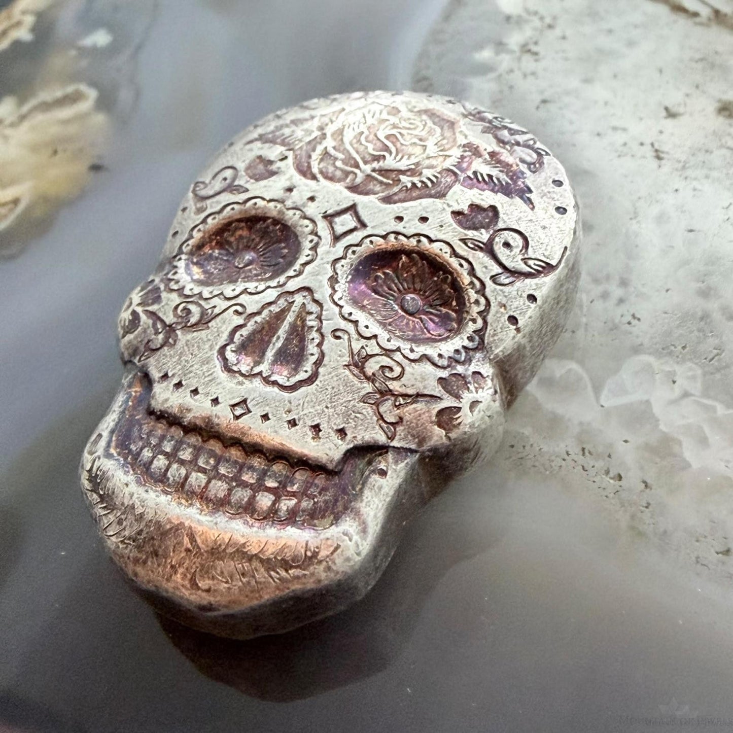 2 Troy Ounces of .999 Fine Silver Decorated Skull #PX.EO