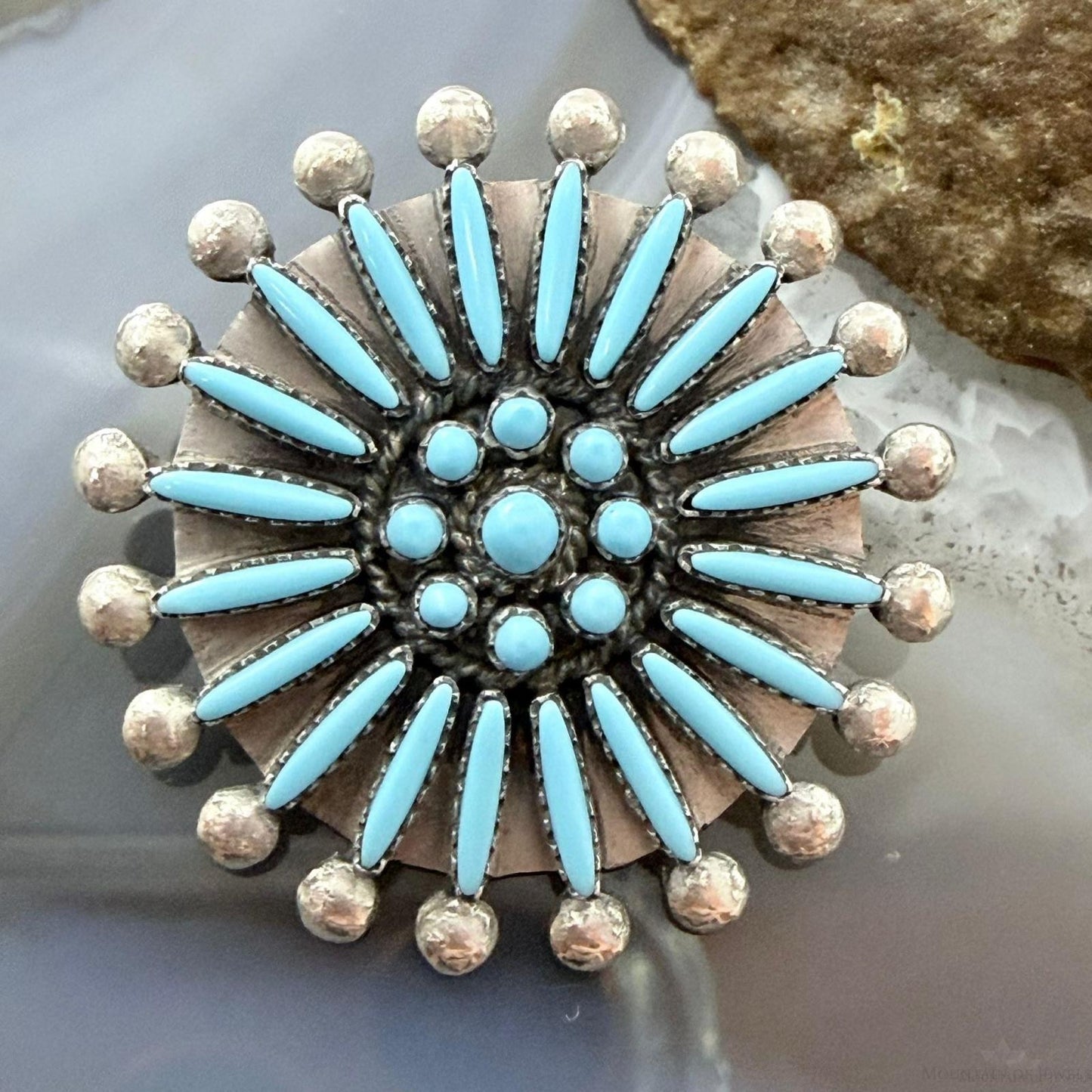 Sibert Bowannie Native American Sterling Silver Needlepoint Turquoise Brooch/Pendant For Women