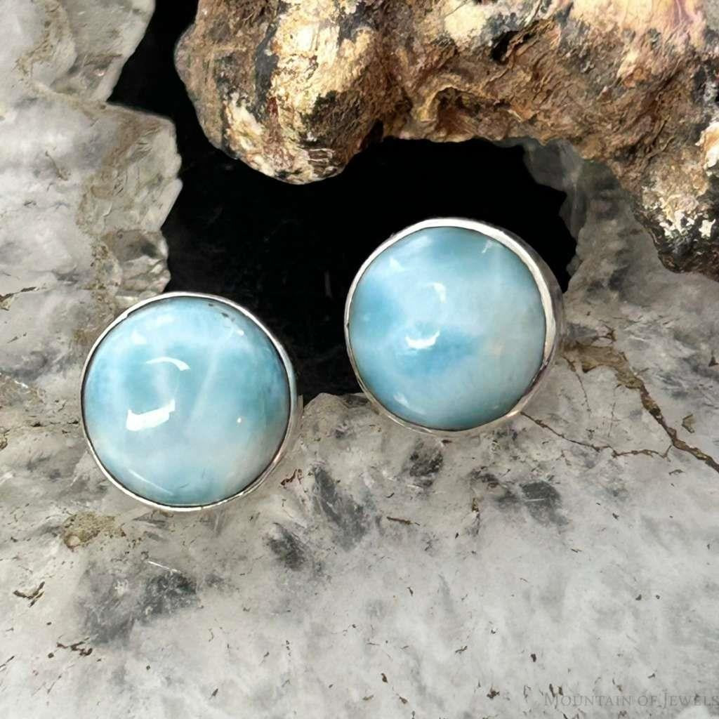 Sterling Silver Southwestern Style Rounded Larimar Stud Earrings For Women