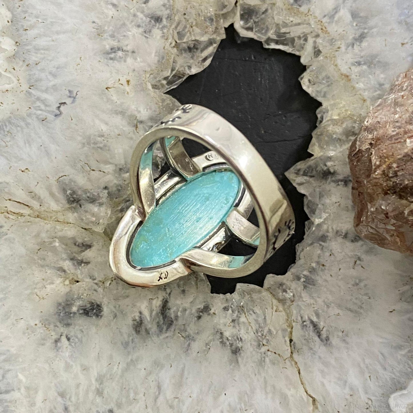 Carolyn Pollack Southwestern Style  Sterling Silver Oval Blue Turquoise Decorated Ring For Women