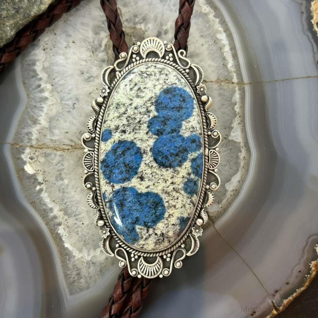 Sterling  Silver Southwestern Style Large Oval K2 Jasper Decorated Bolo Tie For Men