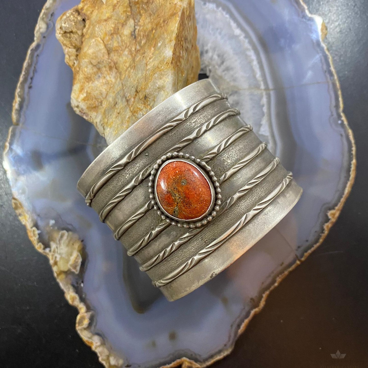 Tawney Cruz-Willie Sterling Silver Spiny Oyster Stamped Wide Bracelet For Women