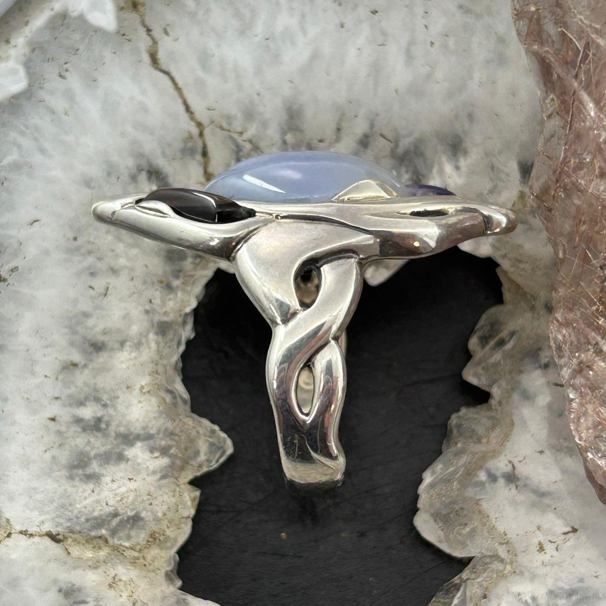 Carolyn Pollack Sterling Silver Moonstone& Amethyst, Smoky Quartz Ring Size 8 For Women