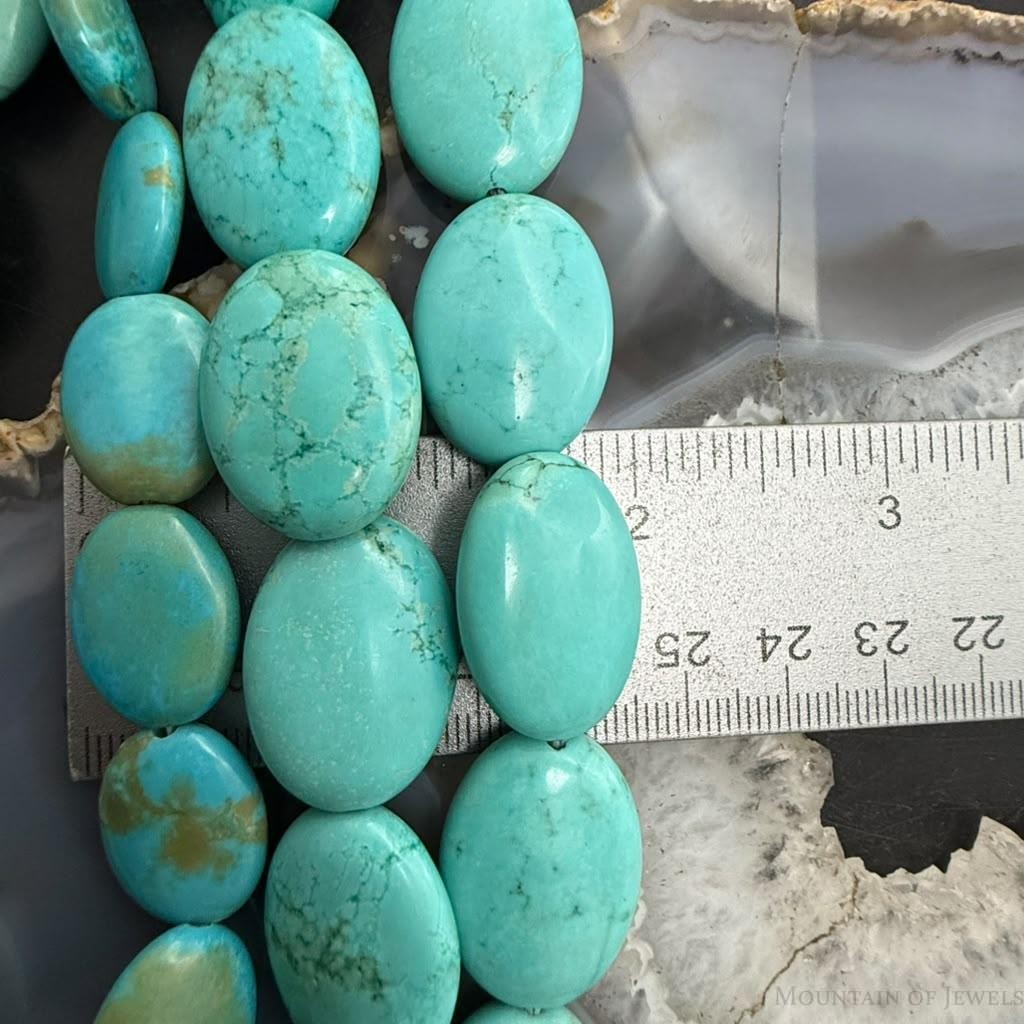 Vintage Native American Oval Turquoise Beads 3 Strands 14" Necklace For Women