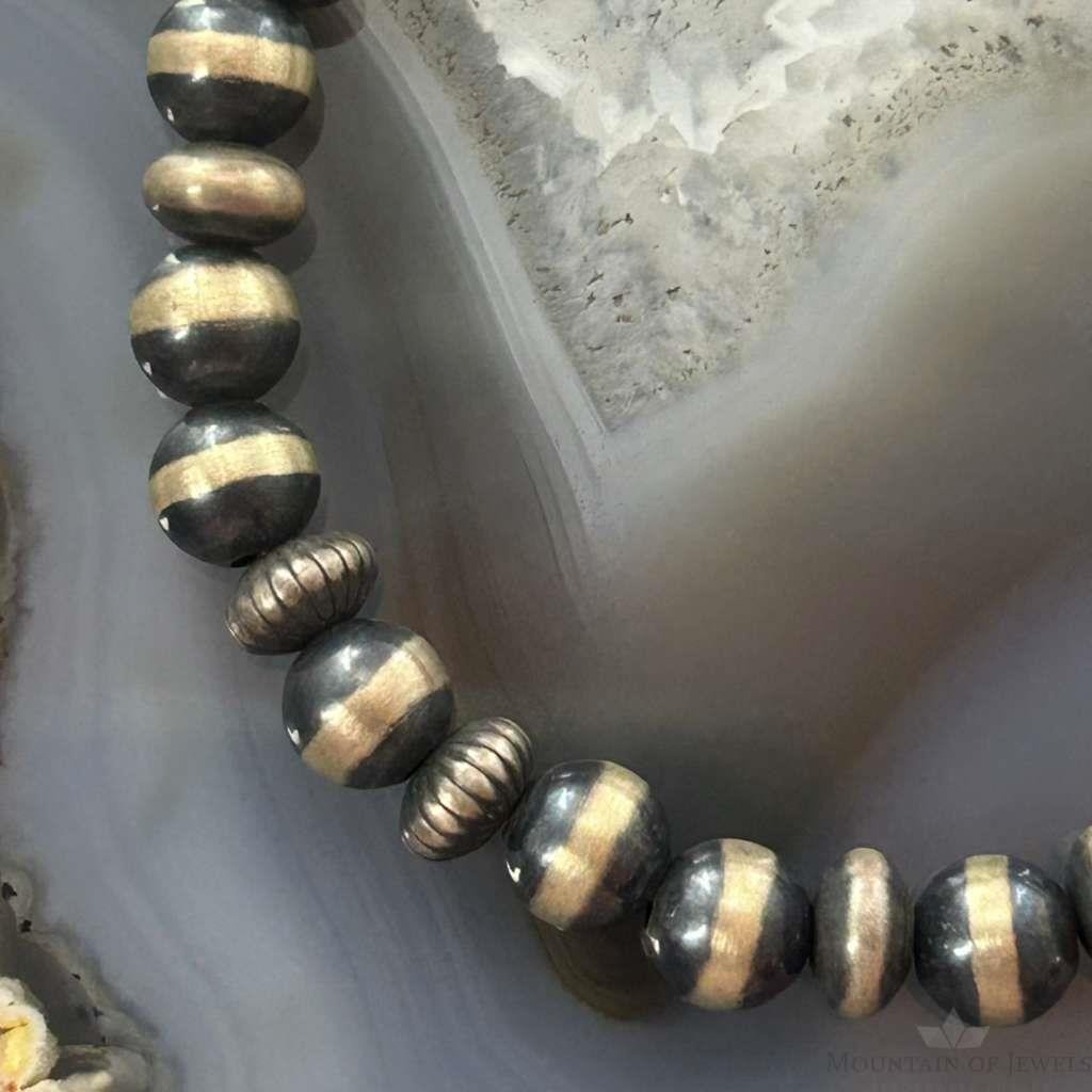 Native American Sterling Navajo Pearl Beads 6mm Stretch Bracelet For Women