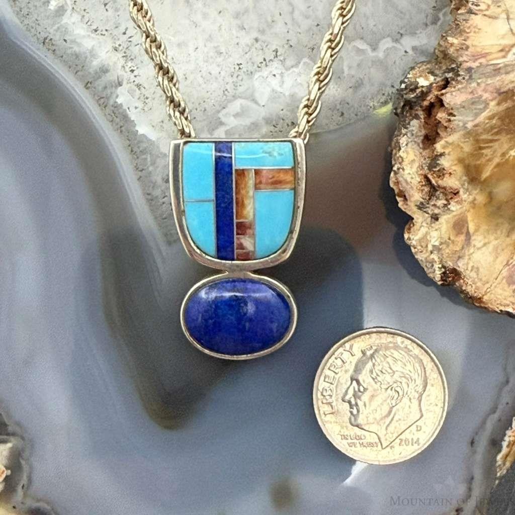 DTR Jay King Sterling Silver Inlay Lapis & Turquoise Pendant For Women