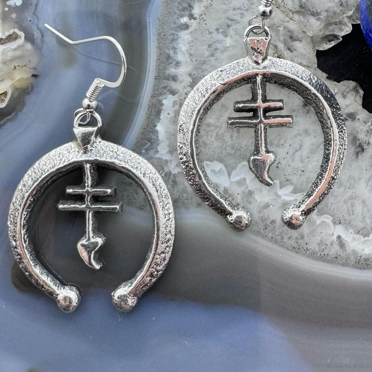 Gary Custer Sterling Tufa Cast Naja w/Native Cross Dangle Earrings For Women