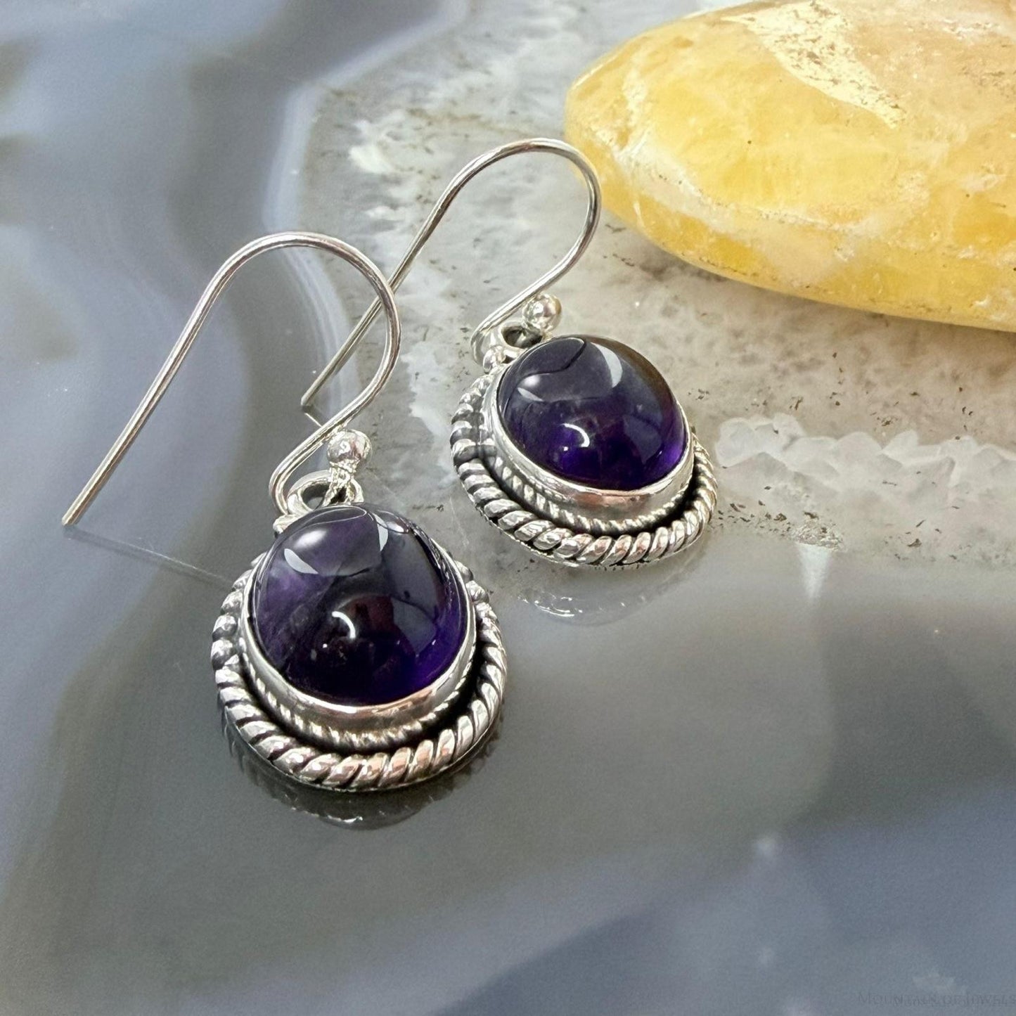 Sterling Silver Southwestern Style Oval Amethyst Dangle Earrings For Women