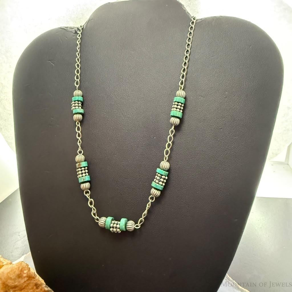 Carolyn Pollack Sterling Silver Turquoise & Spindle Beads 14" Necklace For Women