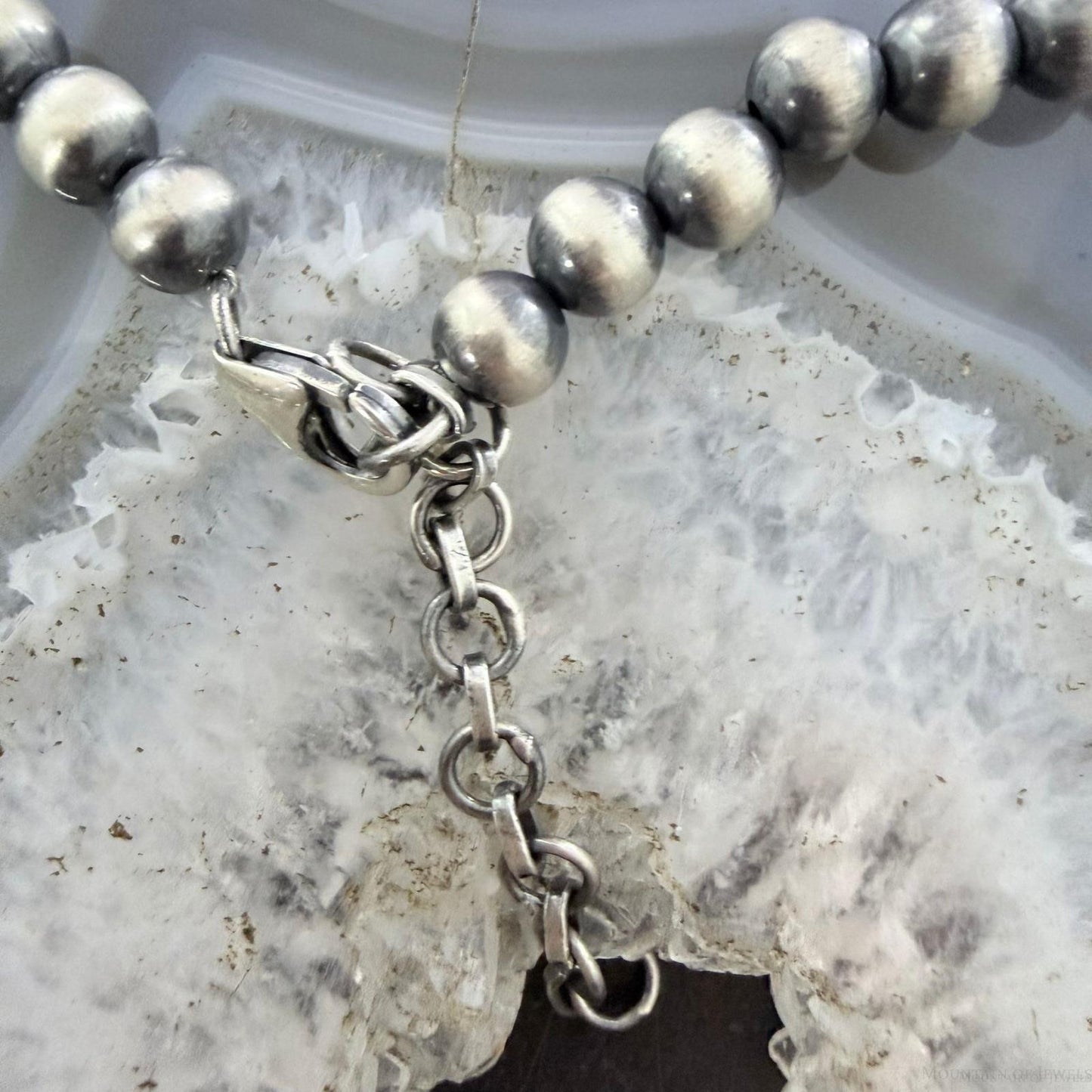 Sterling Southwestern Style Rounded Turquoise & 5mm Navajo Pearl Beads Necklace For Women