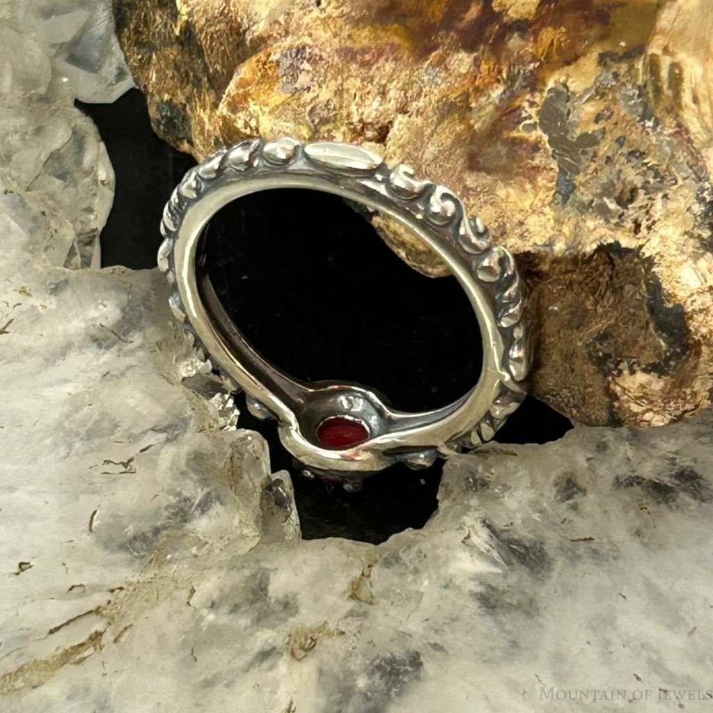 Carolyn Pollack Sterling Silver Round Red Jasper Decorated Slim Ring For Women