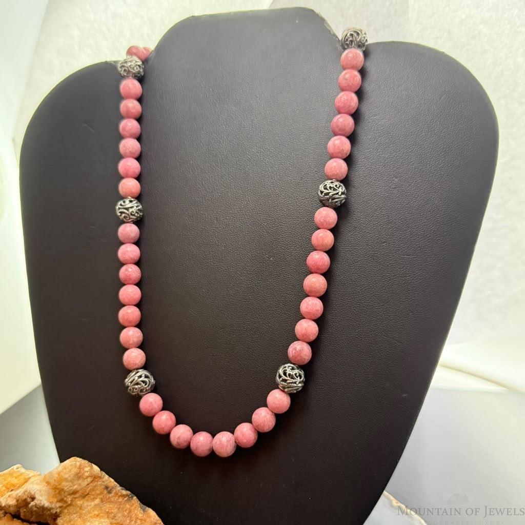 Carolyn Pollack Sterling Silver Round Rhodonite Beads 17"-20" Necklace For Women