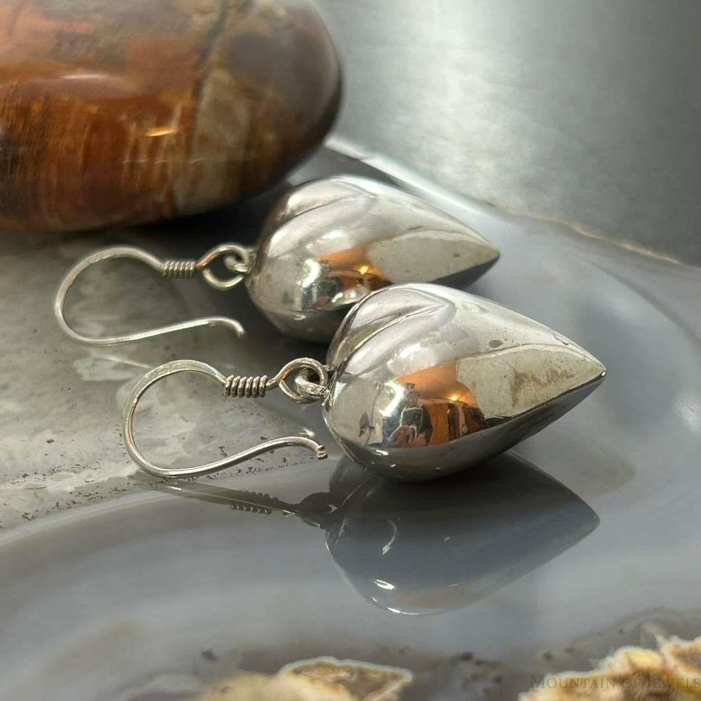 Silver Puff Heart Dangle Earrings For Women