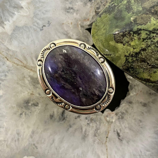 Native American Sterling Silver Oval Charoite Ring Size 8.25 For Women