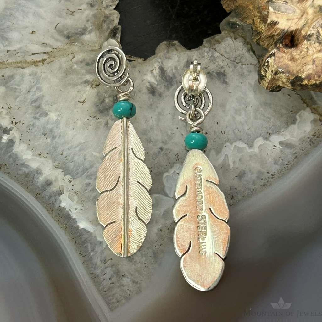 Anthony Gatewood Sterling Silver & Turquoise Spiral Feather Dangle Earrings For Women