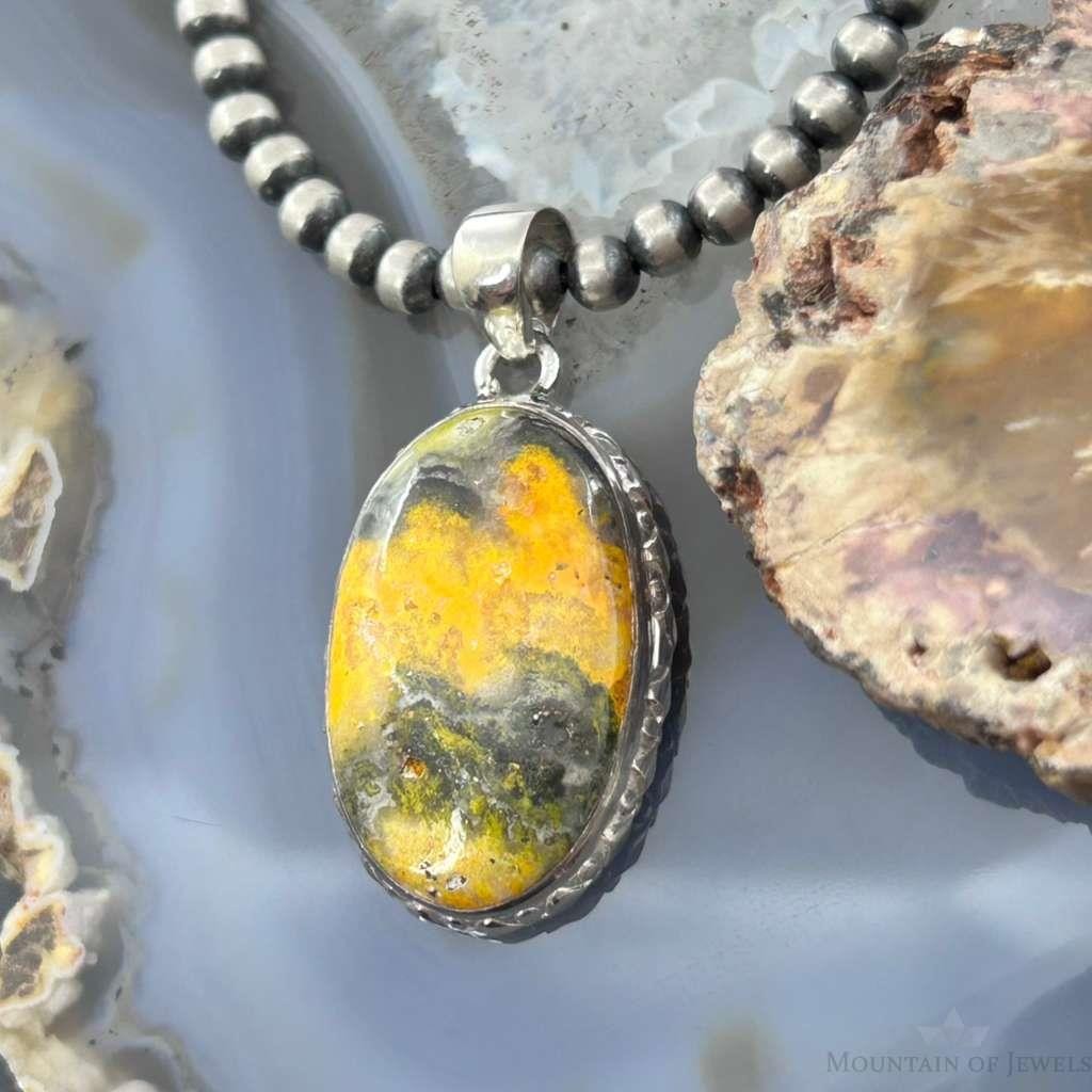 Sterling Silver Southwestern Style Oval Yellow Jasper Pendant For Women #4
