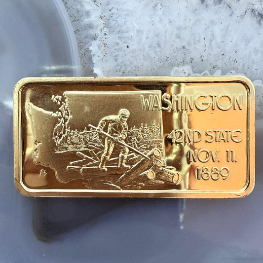 US .999 One Ounce Silver Washington Bar w/24K Gold Plated Hamilton Mint 112825-2