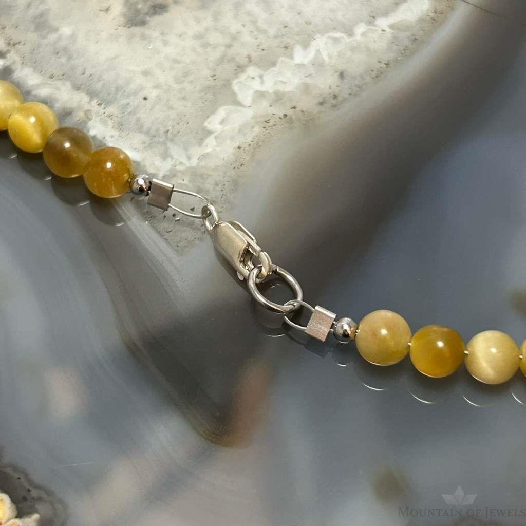 Sterling Silver 6mm Golden Tiger's Eye Beads 18" Necklace For Women