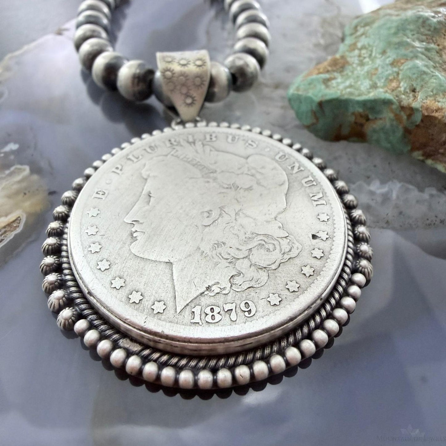 Genuine 90% Silver 1897 US Morgan Dollar Decorated Unisex Pendant