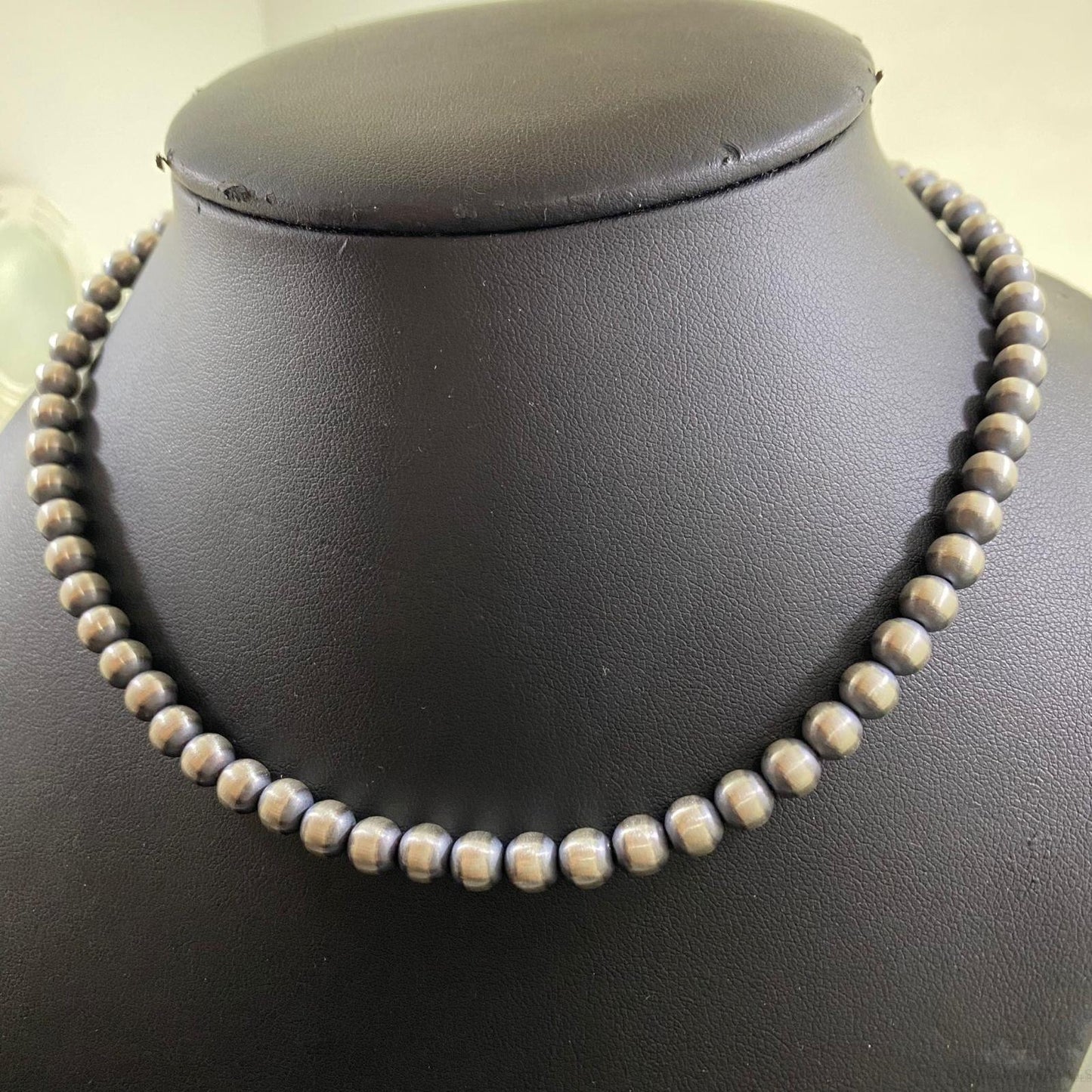 Navajo Pearl Beads 6 mm Sterling Silver Necklace Length 16" For Women