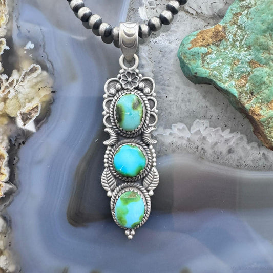 Sterling Silver Southwestern Style 3 Sonora Gold Turquoise Pendant For Women