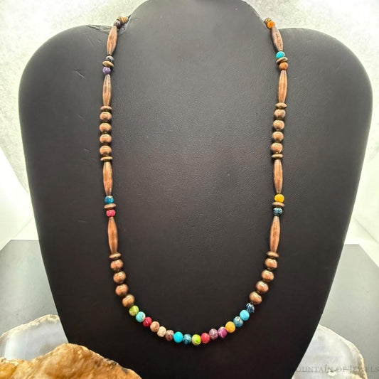 Copper Navajo Pearl Round & Cylinder w/Multi Color Sediment Jasper 18" Necklace For Women