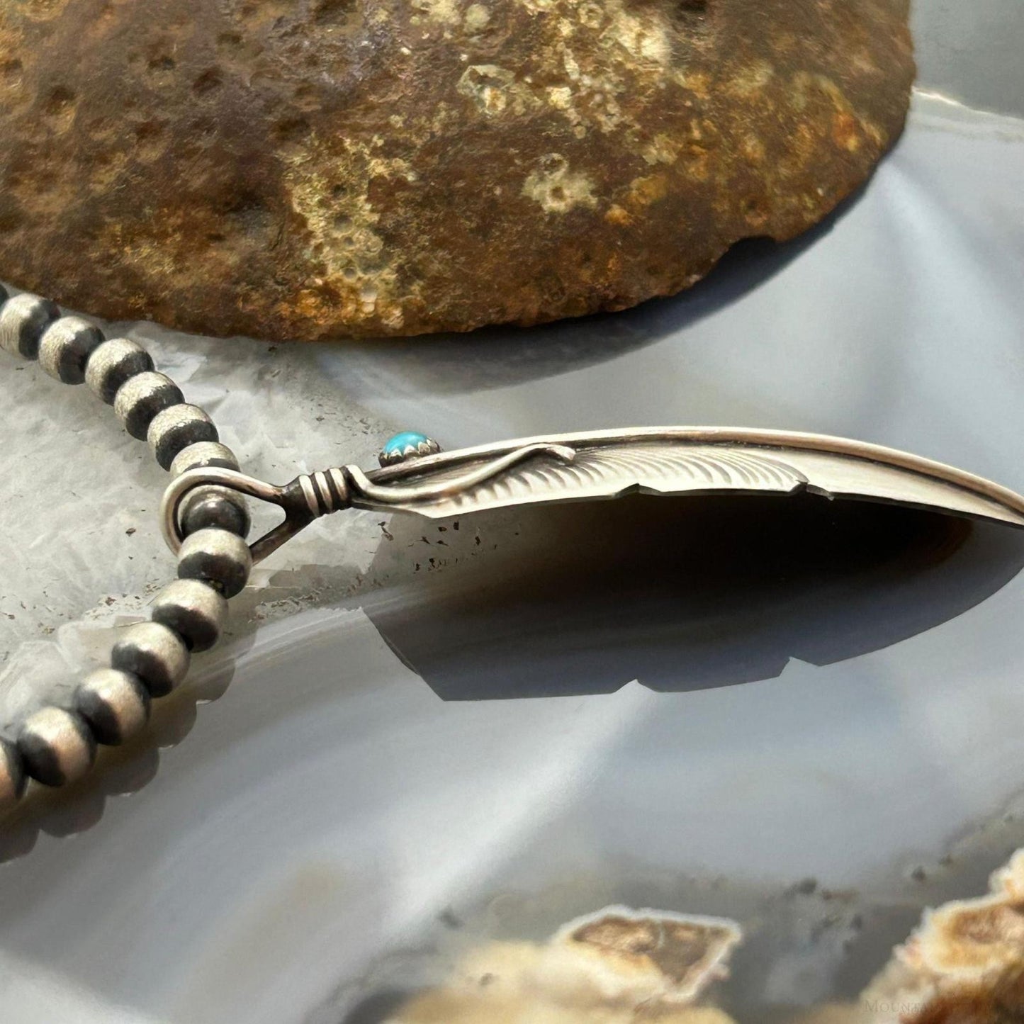 Chris Charley Native American Sterling Turquoise Dot Feather Unisex Pendant