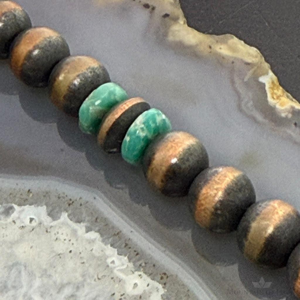 Southwestern Style Copper 8mm Navajo Pearl Beades &Turquoise 18"-20" Necklace For Women