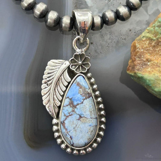 Sterling Silver Southwestern Style Teardrop Golden Hill Turquoise Leaves Pendant For Women #1