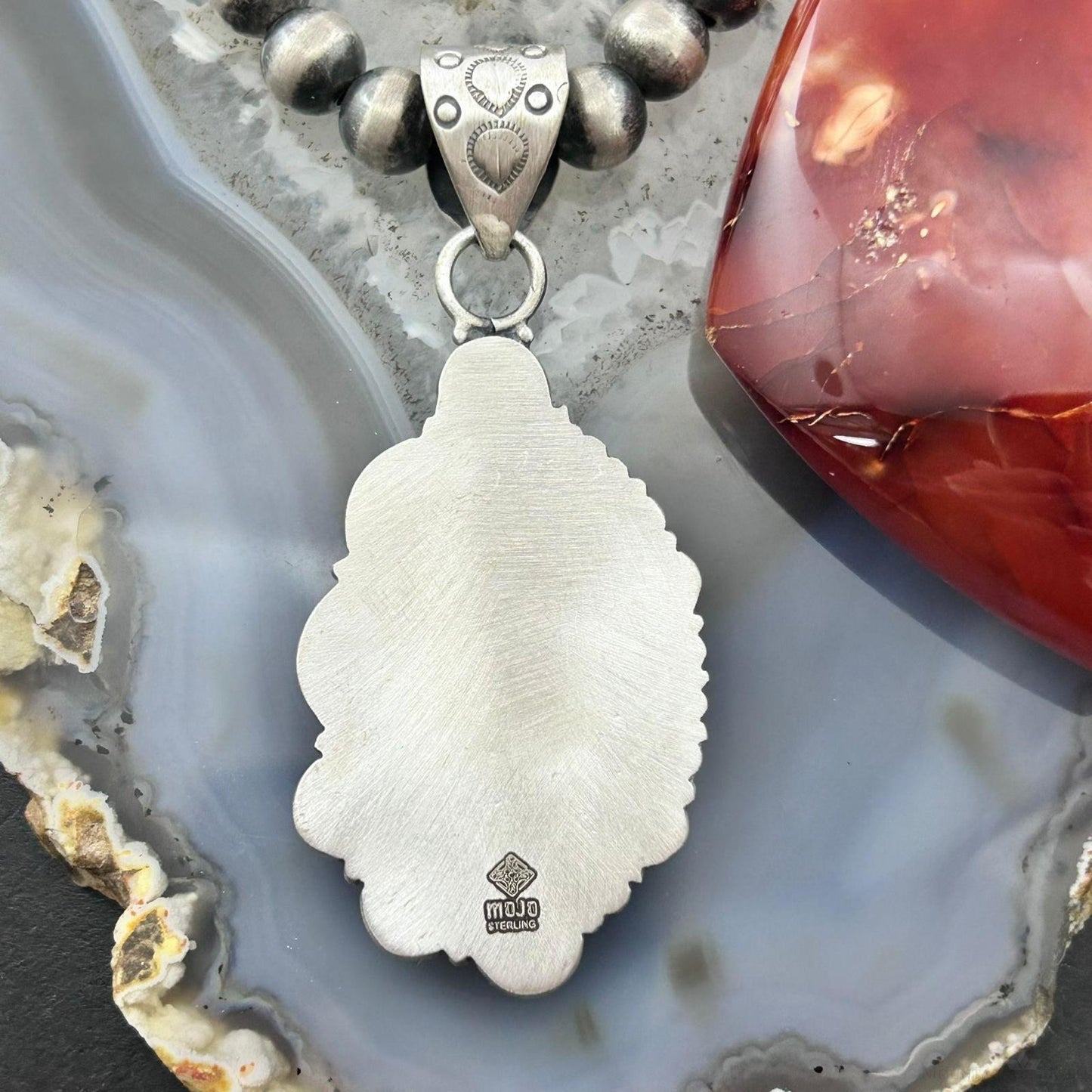 Sterling Silver Southwestern Style Oval Emerald Decorated Pendant For Women
