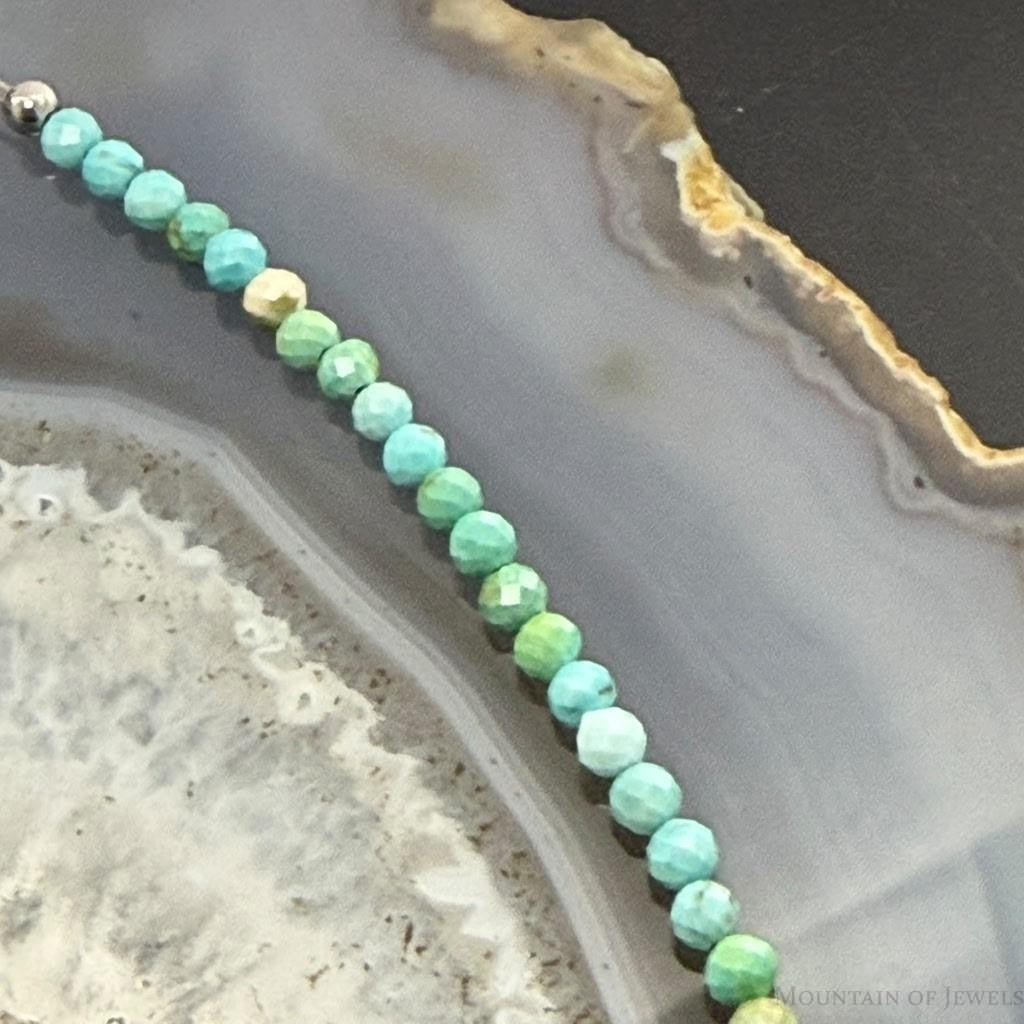 Sterling Silver Southwestern Style 3mm Faceted Turquoise Beads 17" Necklace For Women