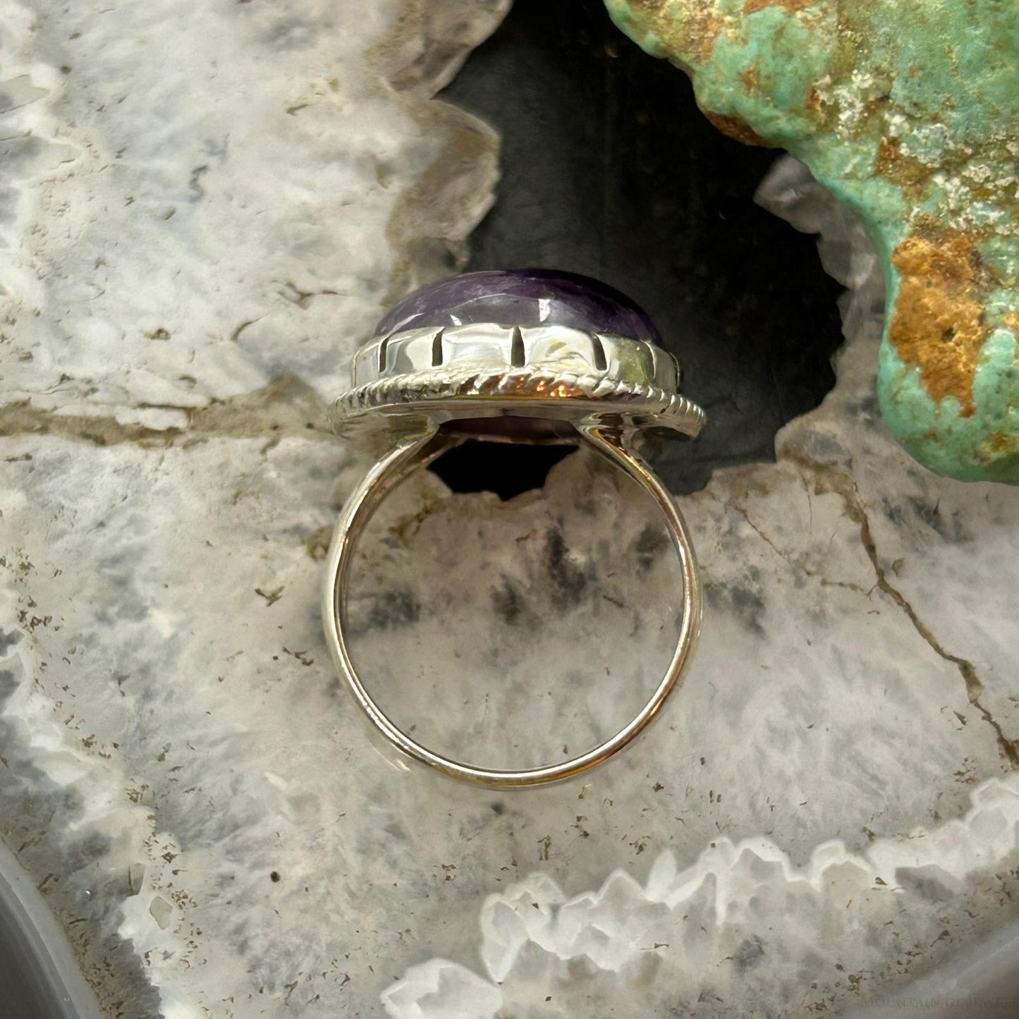 Sterling Silver Southwestern Style Oval Translucent Amethyst Ring Size 7.5 For Women