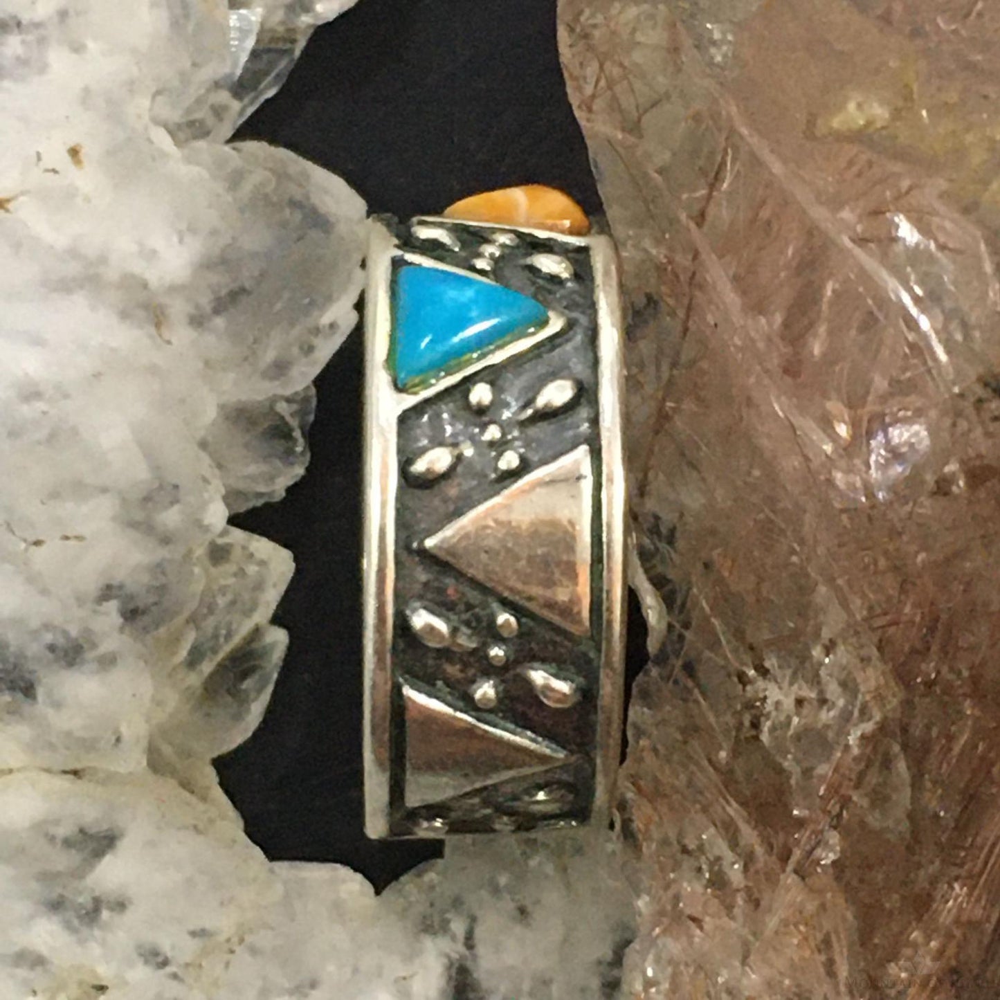 Carolyn Pollack Southwestern Style Sterling Silver Turquoise & Spiny Oyster Band Ring For Women