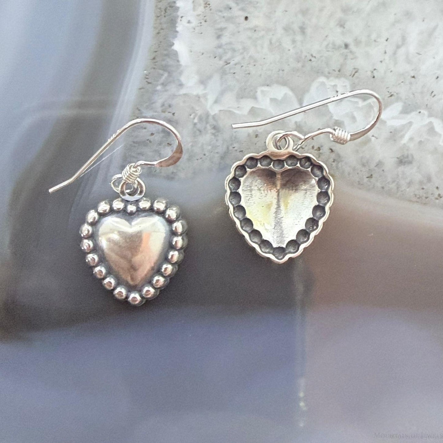 Sterling Silver Southwestern Style Tiny Heart Dangle Earrings For Women