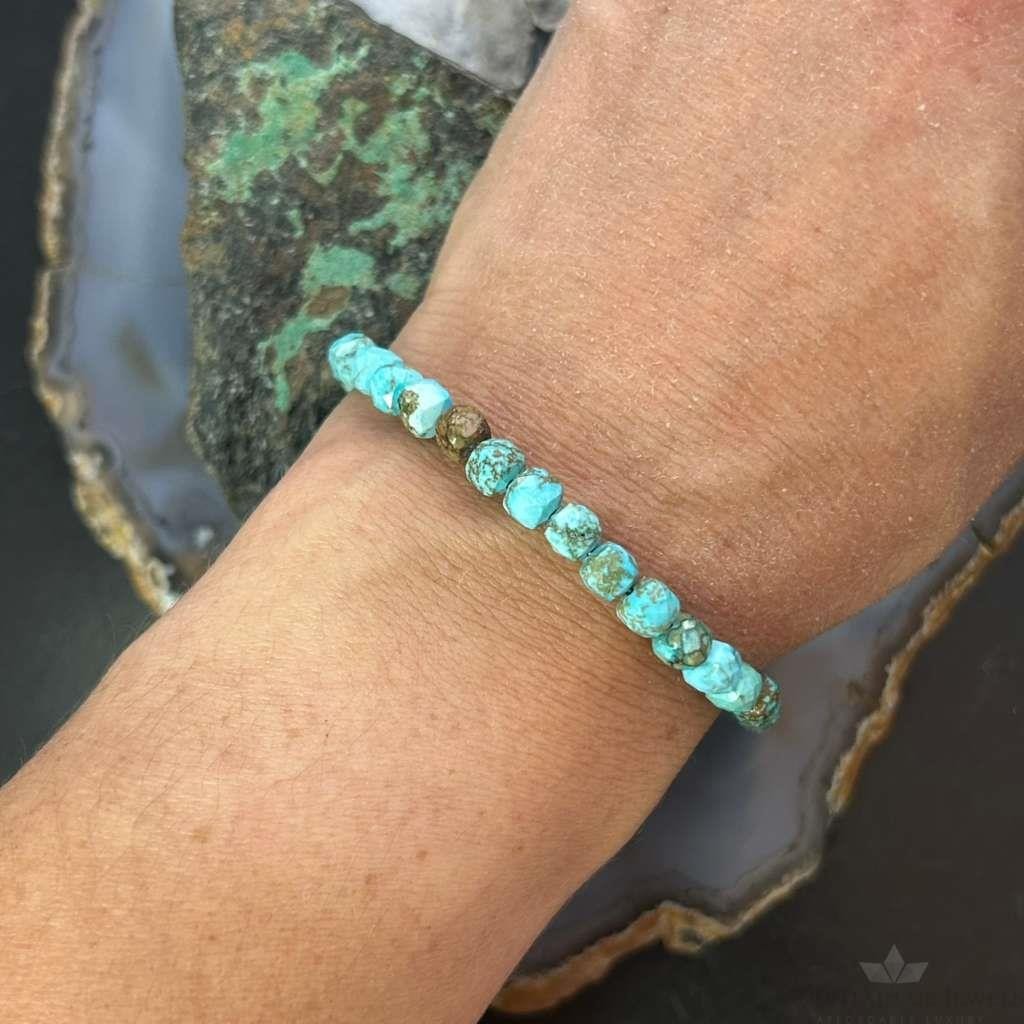 Sterling Silver Faceted Turquoise Beads 7.5" Bracelet For Women