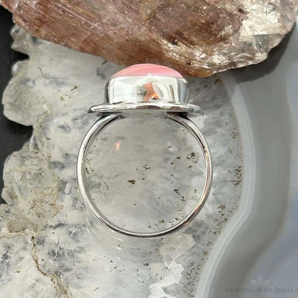 Native American Sterling  Silver Oval Pink Conch Decorated Ring Size 7.25 For Women