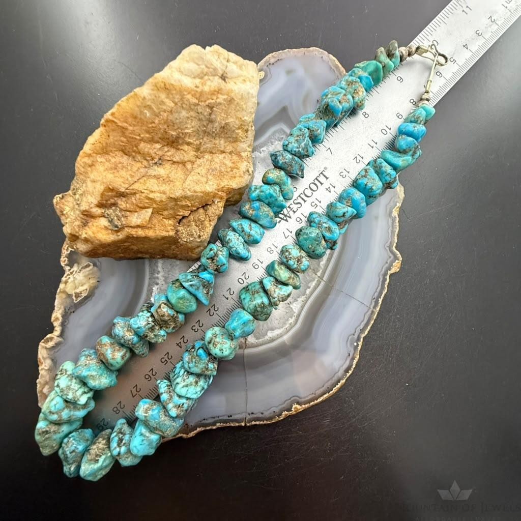Vintage Native American Silver Rough Graduated kingman Turquoise 18" Necklace For Women