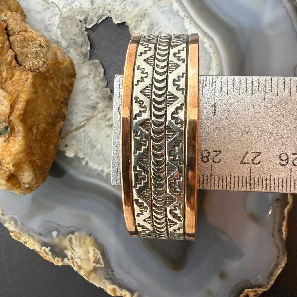 Wylie Secatero Navajo Sterling Silver & Copper Stamped Bracelet For Women