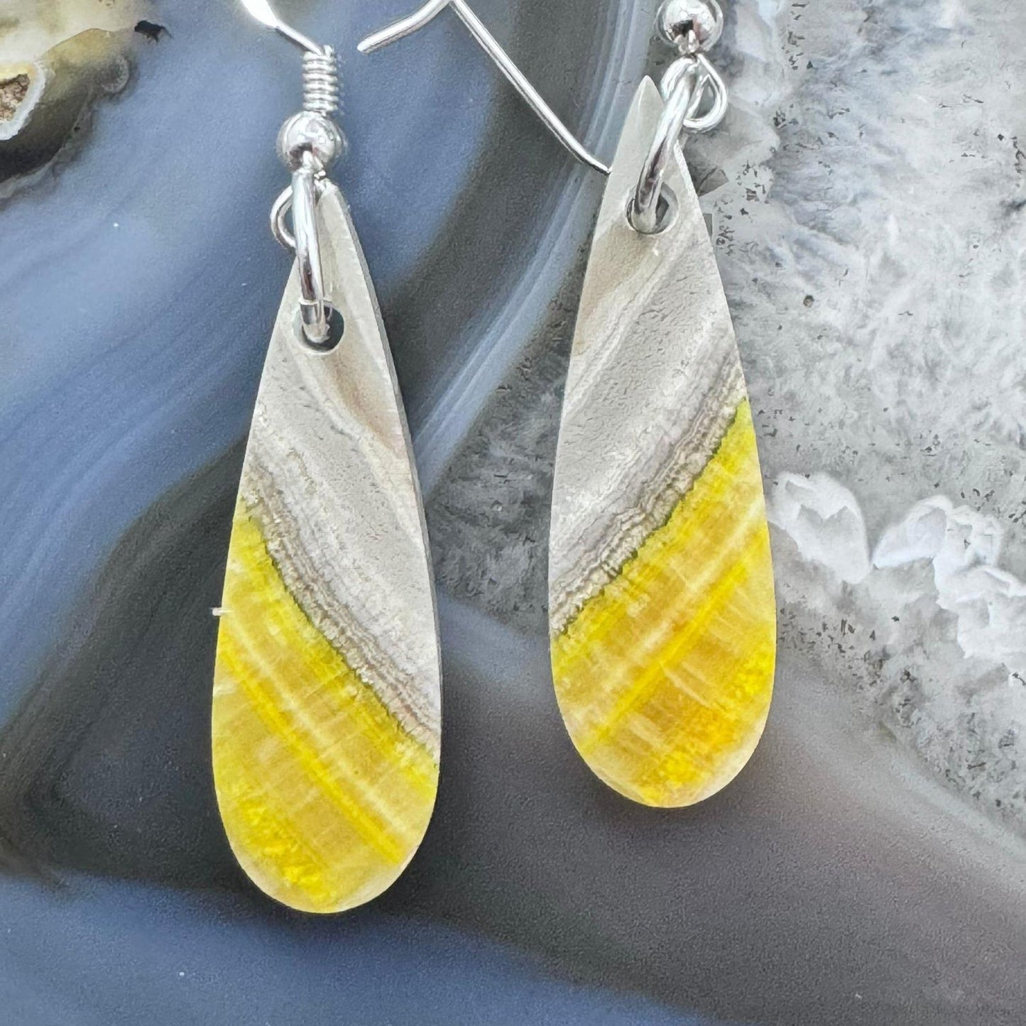 Sterling Silver Teardrop Bumblebee Jasper Slab Dangle Earrings For Women #175