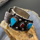 Vintage Native American Silver Turquoise & Coral Heavy Watch Bracelet For Men