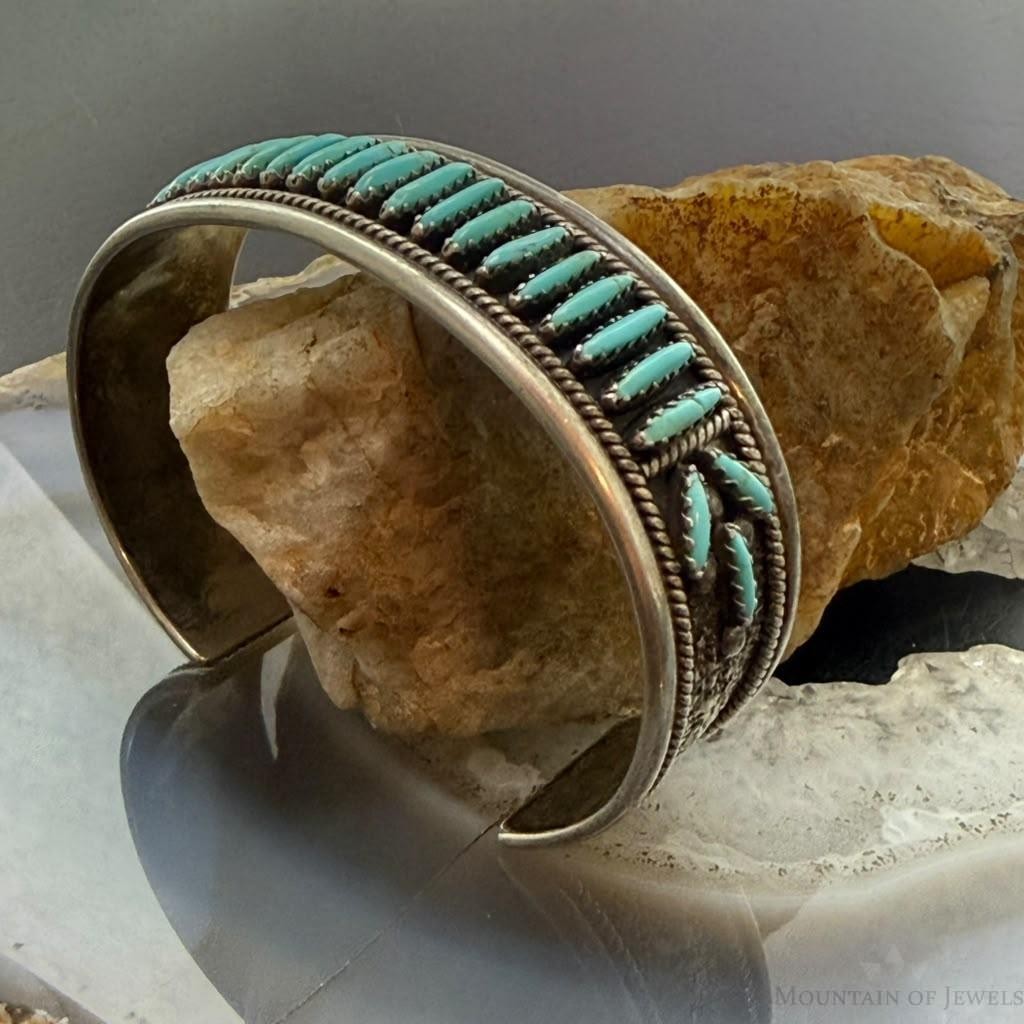 Vintage F.M Begay Native American Sterling Silver Needlepoint Turquoise Cuff For Women