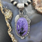 Sterling Silver Southwestern Style Oval Charoite Leaf Decorated Pendant For Women