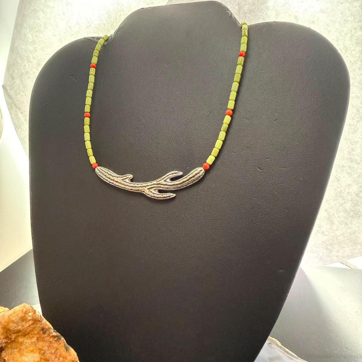 Carolyn Pollack Sterling Silver Cactus Pendant on Gaspeite 14"-17" Necklace For Women