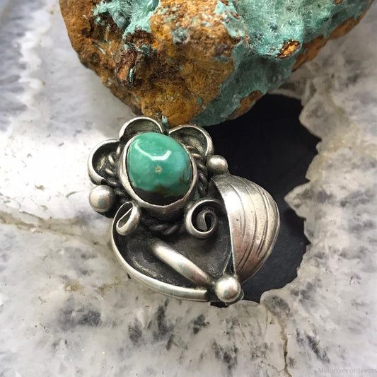 Vintage Signed Native American Silver Turquoise Flower Ring Size 6.5 For Women