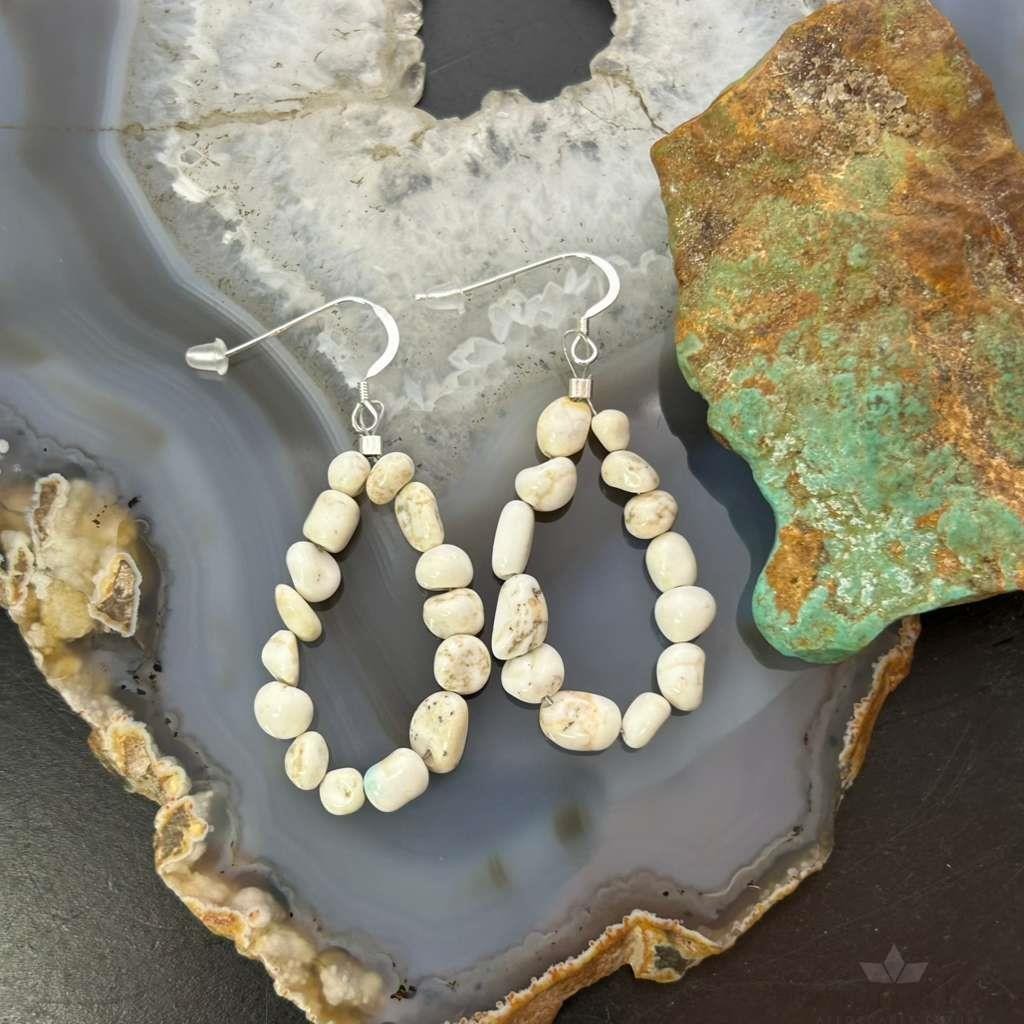 Sterling Silver Natural Wild Horse Beads Hoop Dangle Earrings For Women