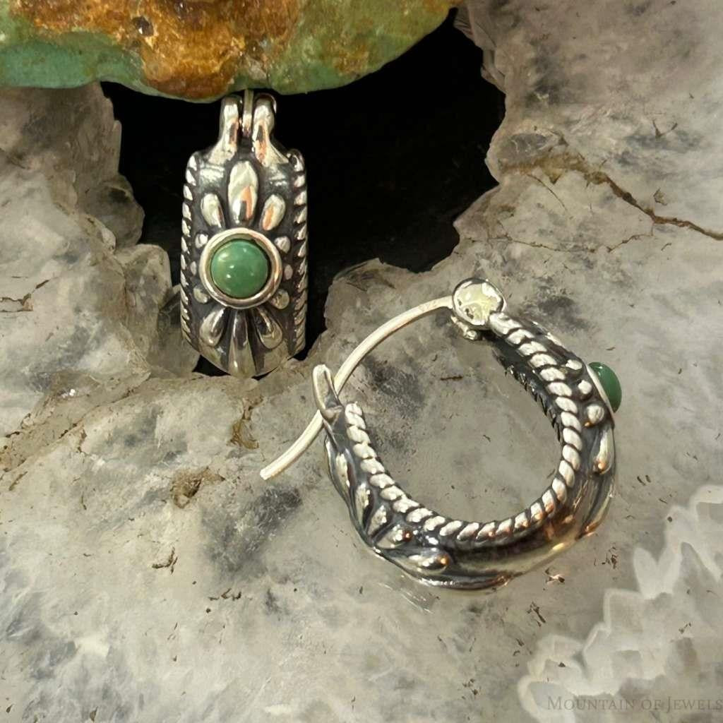 Carolyn Pollack Sterling Silver Round Green Turquoise Hoop Earrings For Women