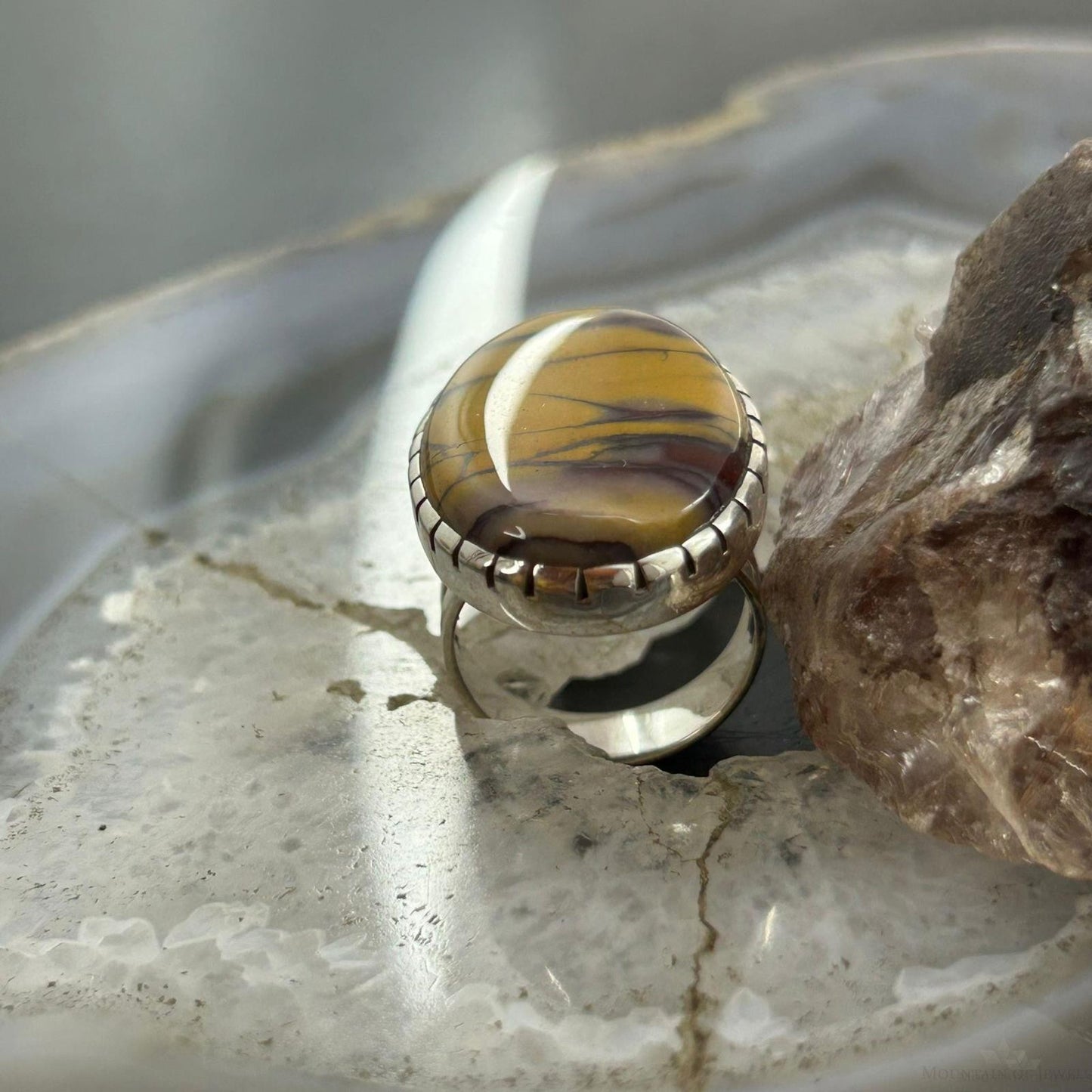 Sterling Silver Southwestern Style Oval Elongated Mookaite Ring Size 8 For Women